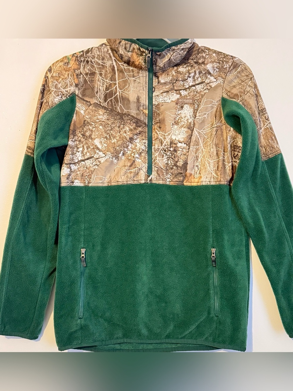 Columbia PHG Boys Youth XL 18/20 Fleece Pullover Realtree EDGE Camo Green